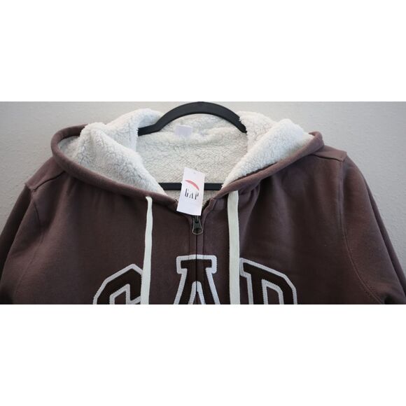 Gap 739757-08 Women's Sz S Peppercorn Brown Logo Sherpa-Lined Zip Hoodie - Picture 5 of 10